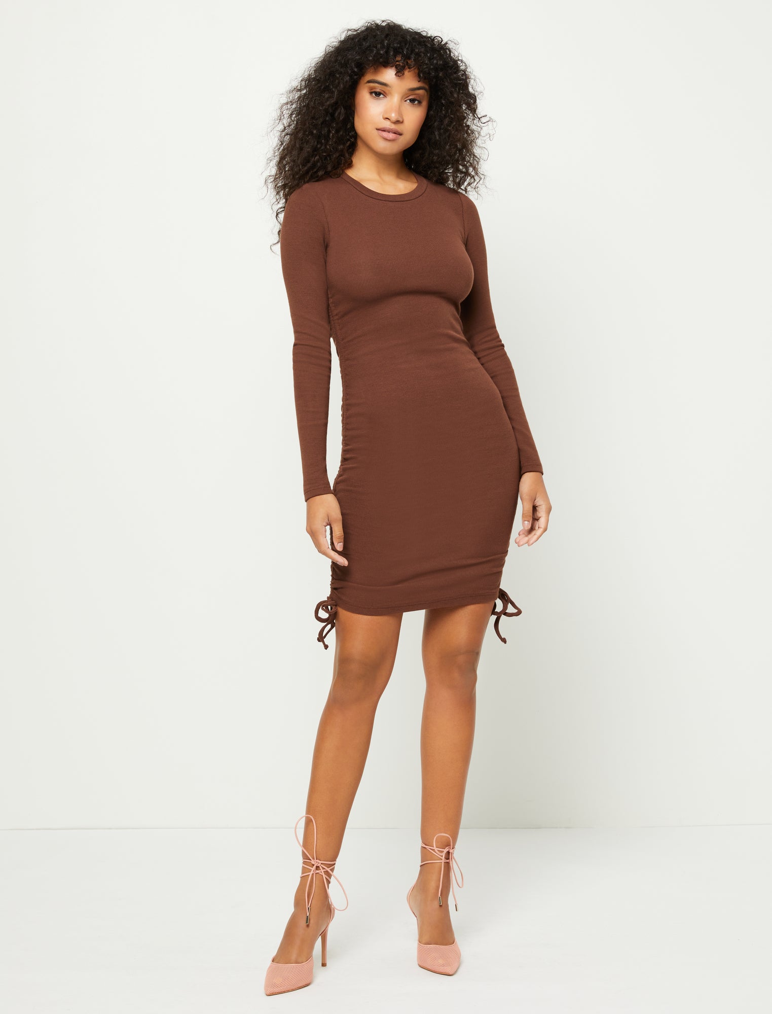 Long Sleeve Drawstring Dress - BCBGMAXAZRIA